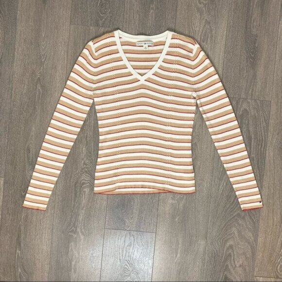Tommy Hilfiger Women's Stripe Sweater V-neck Pullover Vintage 2000 Preppy Size M - Picture 7 of 16